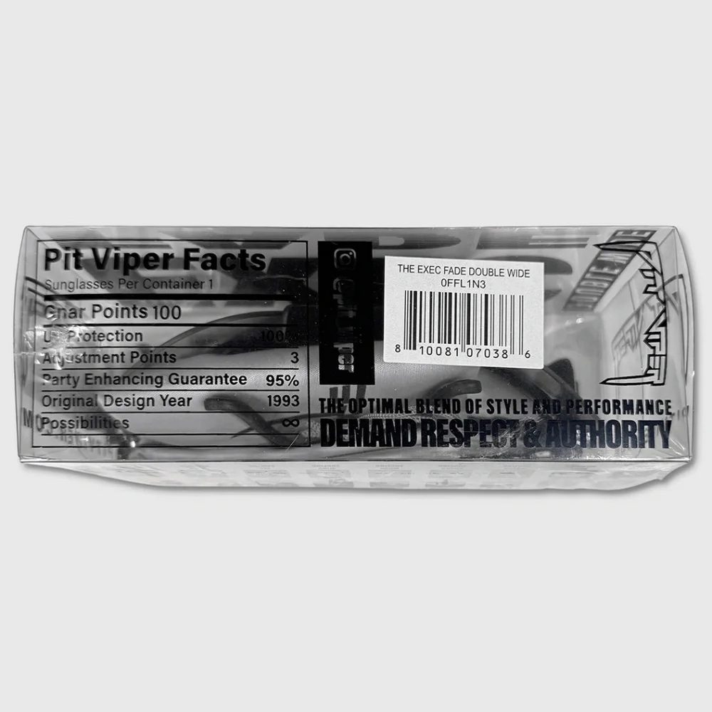 PIT VIPER The Exec Double Wide Sunglasses - NIB Black‎ / Grey Fade - #48819-SUN3